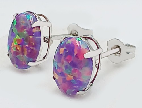 GENUINE 2.10 Cts PURPLE MULTI OPAL STUD EARRINGS 14k WHITE GOLD - Free Appraisal