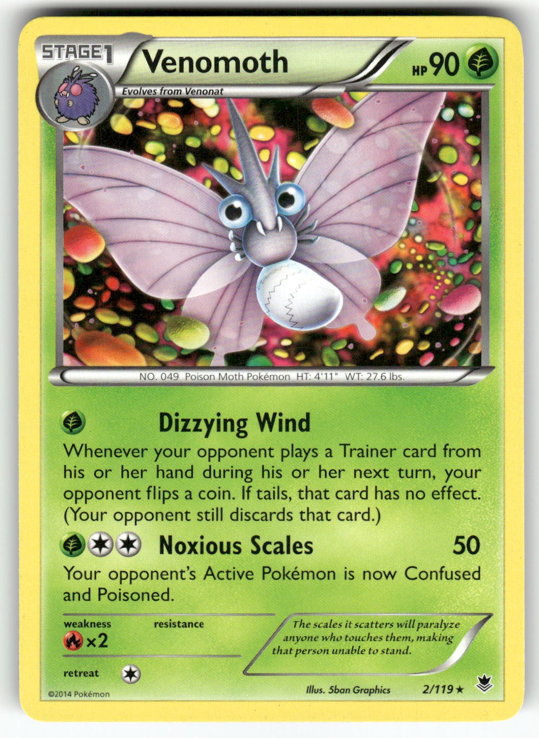 Venomoth XY - Phantom Forces Rare Pokemon Near Mint or Better