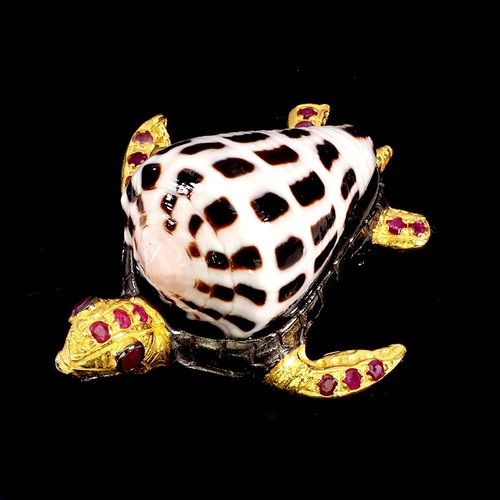 925 Sterling Silver Brooch Pendant Round Ruby Myanmar Shell Gemstone Jewelry