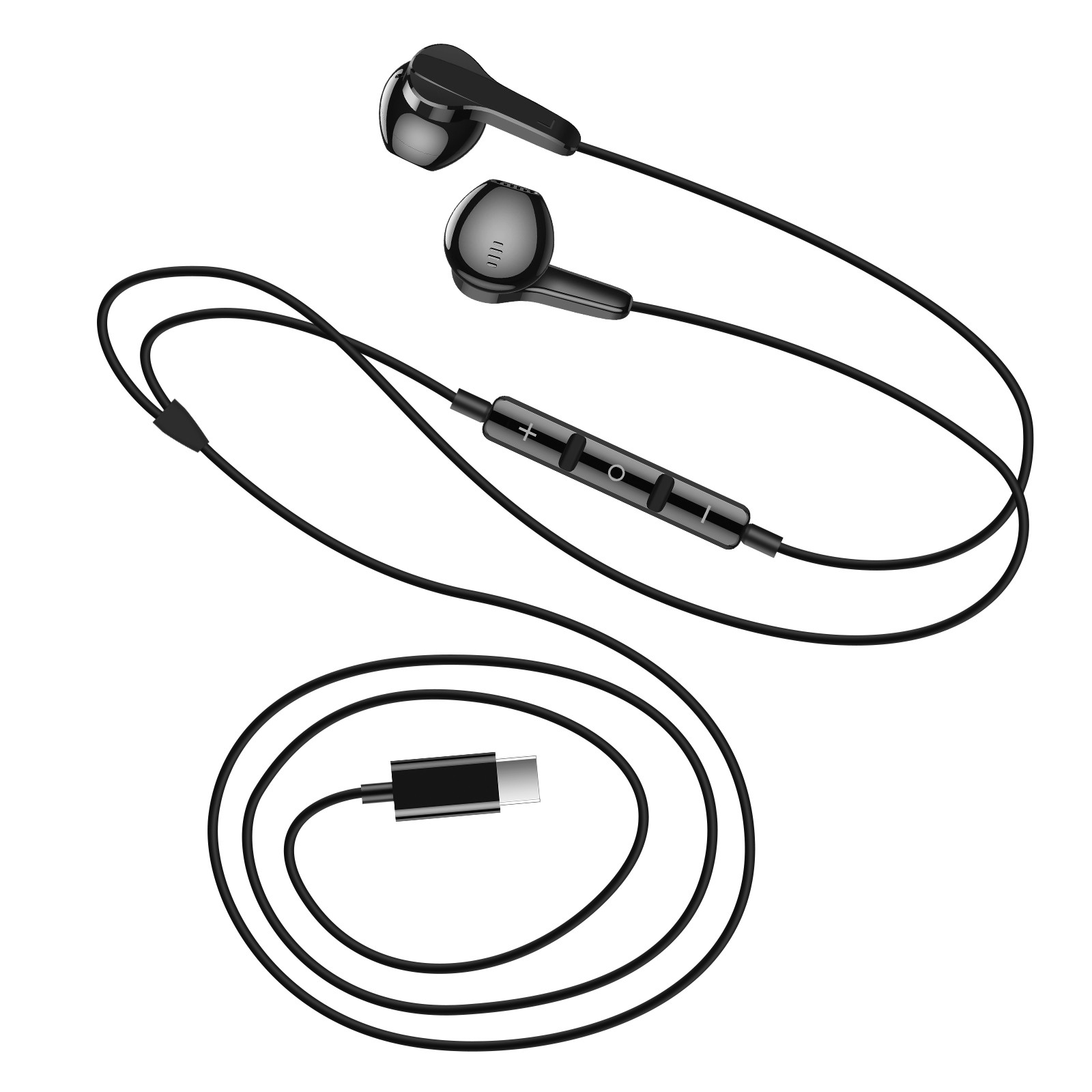 Écouteurs USB-C LinQ filaires noirs dotés d'un microphone et d'une télécommande de contrôle