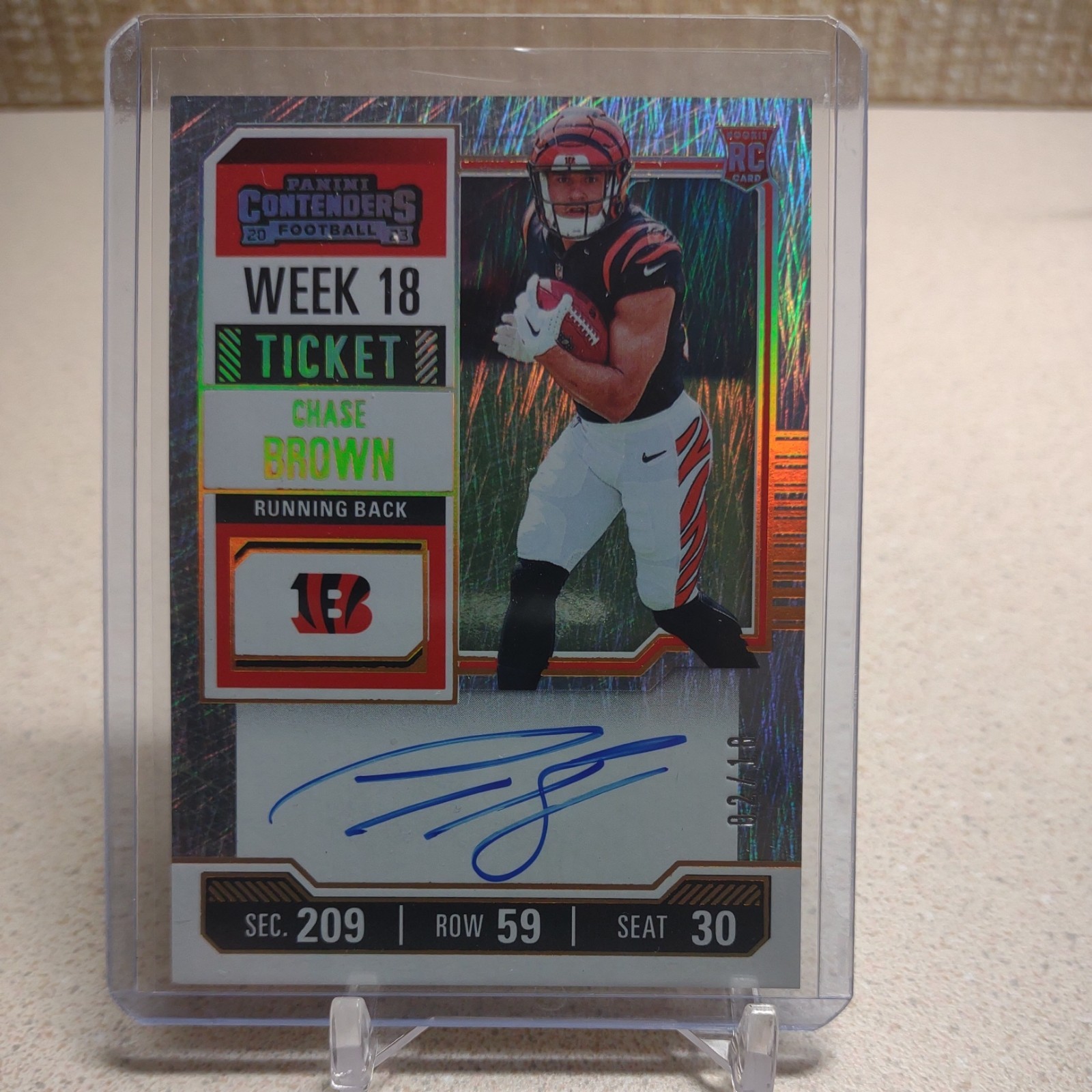 2023 2024 Panini Contenders Week 18 Rookie Ticket Auto #105 Chase Brown #02/18