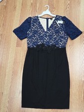 New Vshow Elegant Navy Lace & Black Sheath Dress. Plus 2X