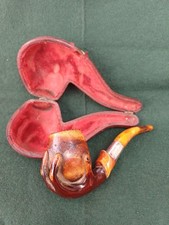 Antique Carved Hand & Ball Pipe With Silver Band Birmingham 1901 In Case A/F