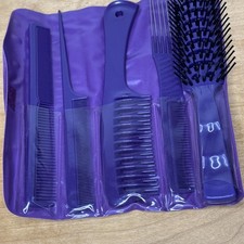 Purple Hair Brush Comb Pick Set Of 5 With Carrying Case NEW Vintage
