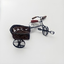 Vintage Metal Toy Tricycle With Wicker Side Car, Wooden Seat Handlebar Grips