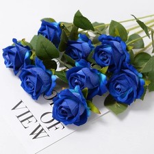 12X Artificial Single Rose Bud With Stem Silk Flowers Fake Bouquet Wedding Party