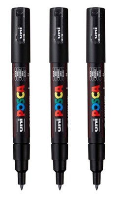 PC-1M Water-Based Paint Markers, Extra Fine Tip (0.7mm), Black, 3 Count