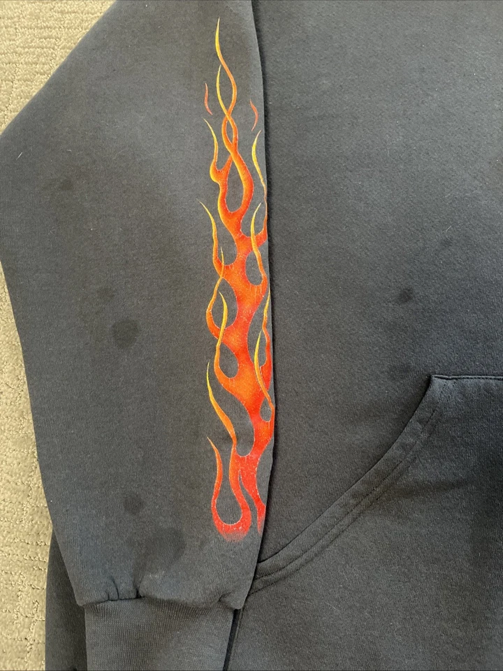 Harley Davidson Vtg ‘98 Flame Sleeve Hoodie Mens Large Cape Cod Black L-XL - Image 4 of 4