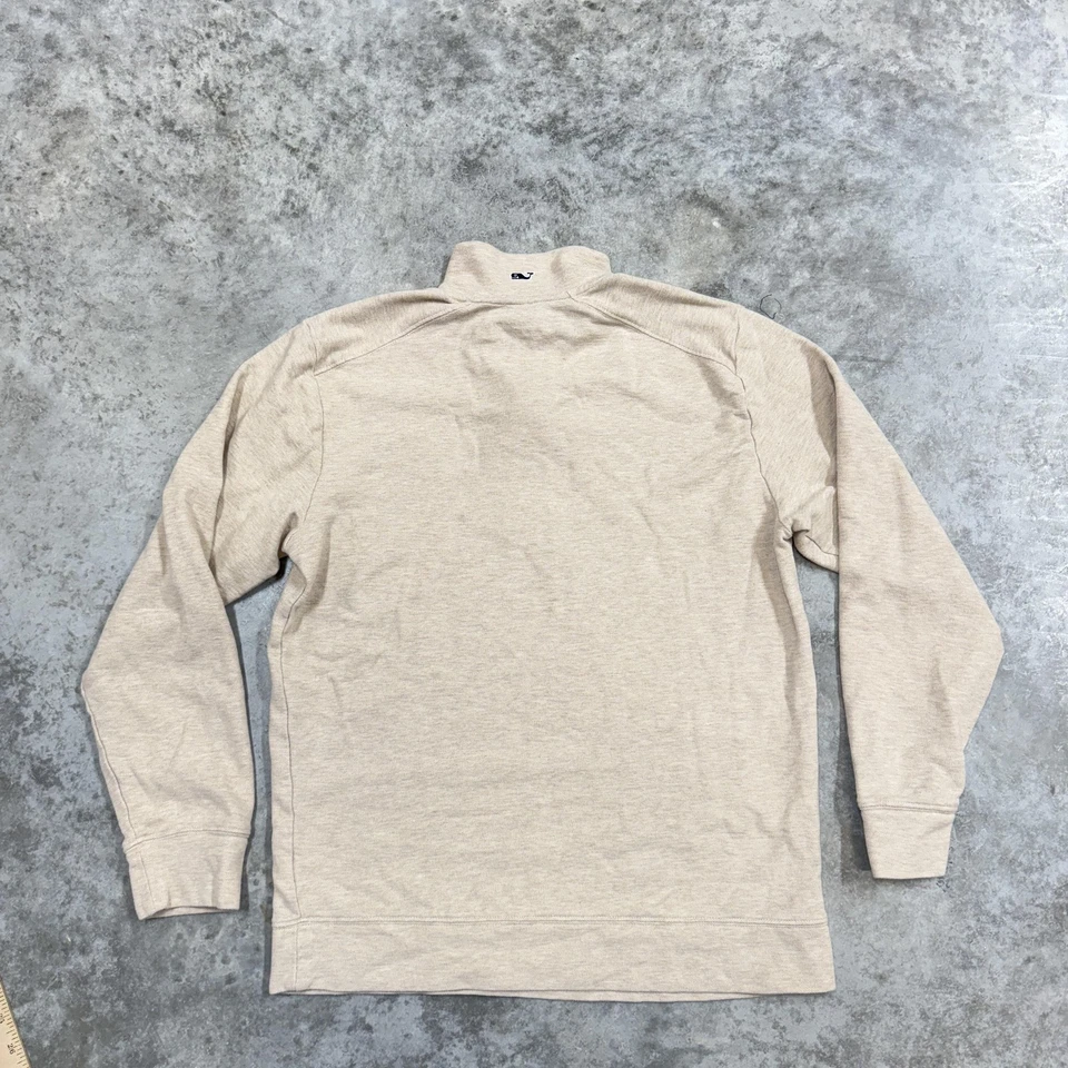 Suéter Vineyard Vines Para Hombre Pequeño Beige 1/4 Cremallera Pullover Algodón Logo de Ballena Foto 4 de 4