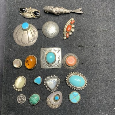 STERLING SILVER 925 Lot Earrings Single Q71 Stud Vintage Navajo Scrap Turquoise