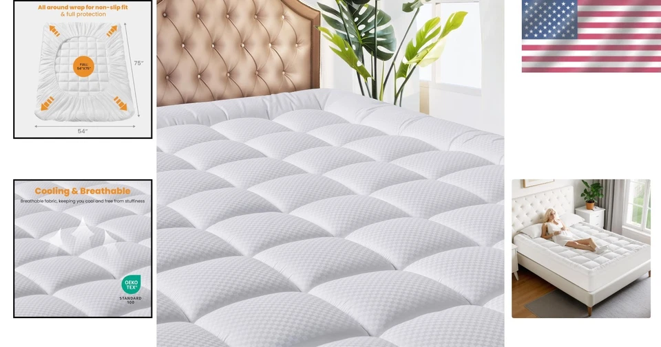 全尺寸冷却床垫上衣 - 透气绗缝保护膜,8-21 英寸 — 第 2/4 张图片