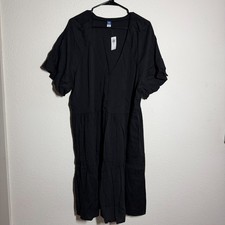 Old Navy V Neck Mini Swing Dress Womens 2XL Tall Black Tiered Flutter Sleeve