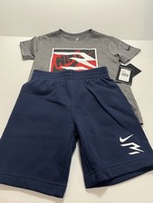NWT Nike 3Brand Boys 2 Piece Gray T Shirt And Fleece Shorts Set Size 6 MSRP 40