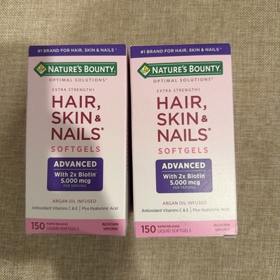 Lot of 2 Nature's Bounty Optimal Solutions Hair Skin & Nails Extra Strength