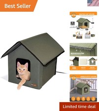 Outdoor Heated Cat House - Weather-Resistant Shelter with Removable Cat Bed