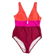 Cupshe Colorblock Keyhole One Piece Swimsuit Womens Size XL Neon Pink Orange NEW