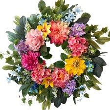 Spring Wreaths for Front Door, 24 Inch Spring Door Wreath with Yellow Dahlia,...