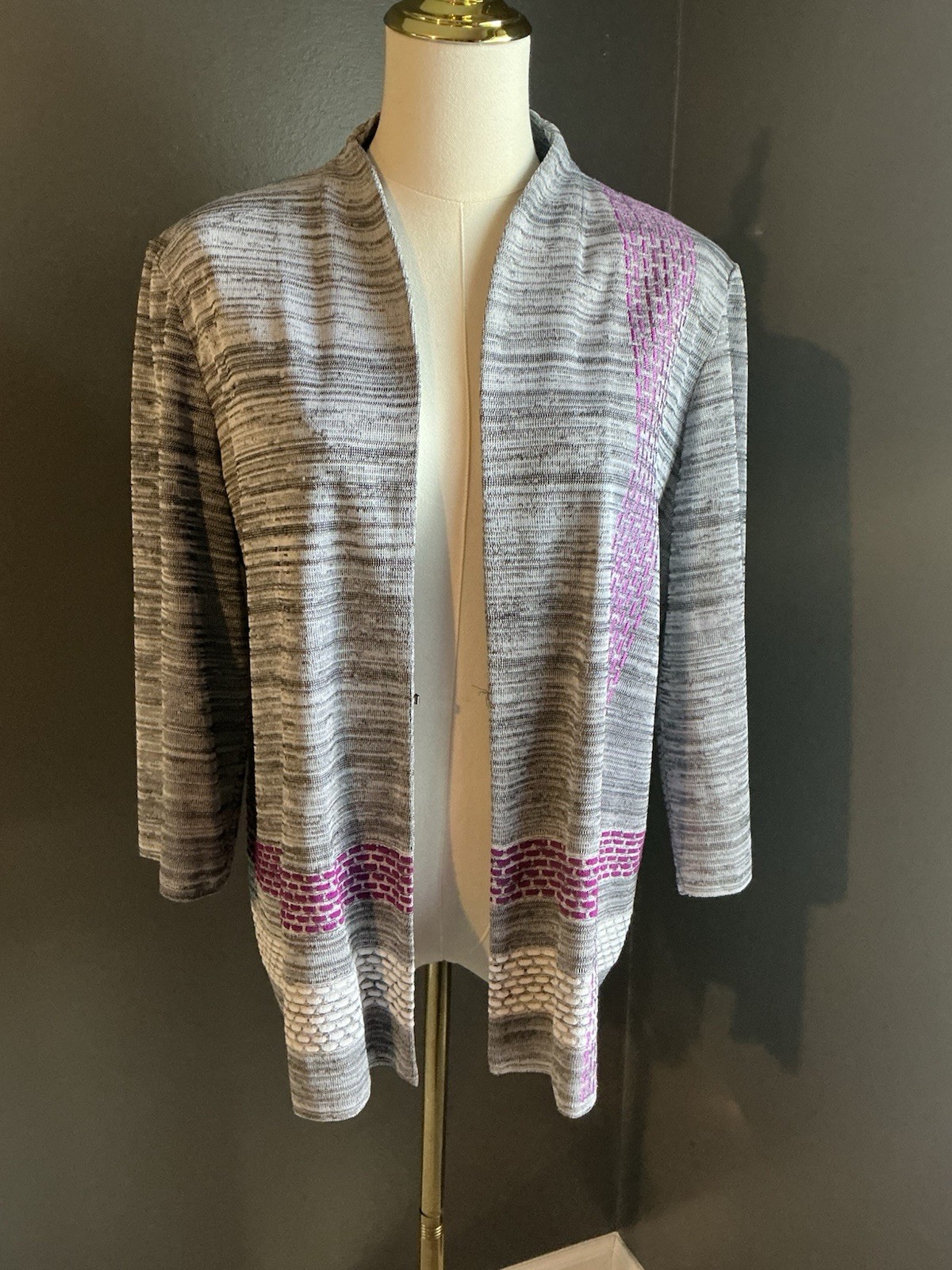 Ming Wang Gray and Purple Patterned Cardigan Swea… - image 1