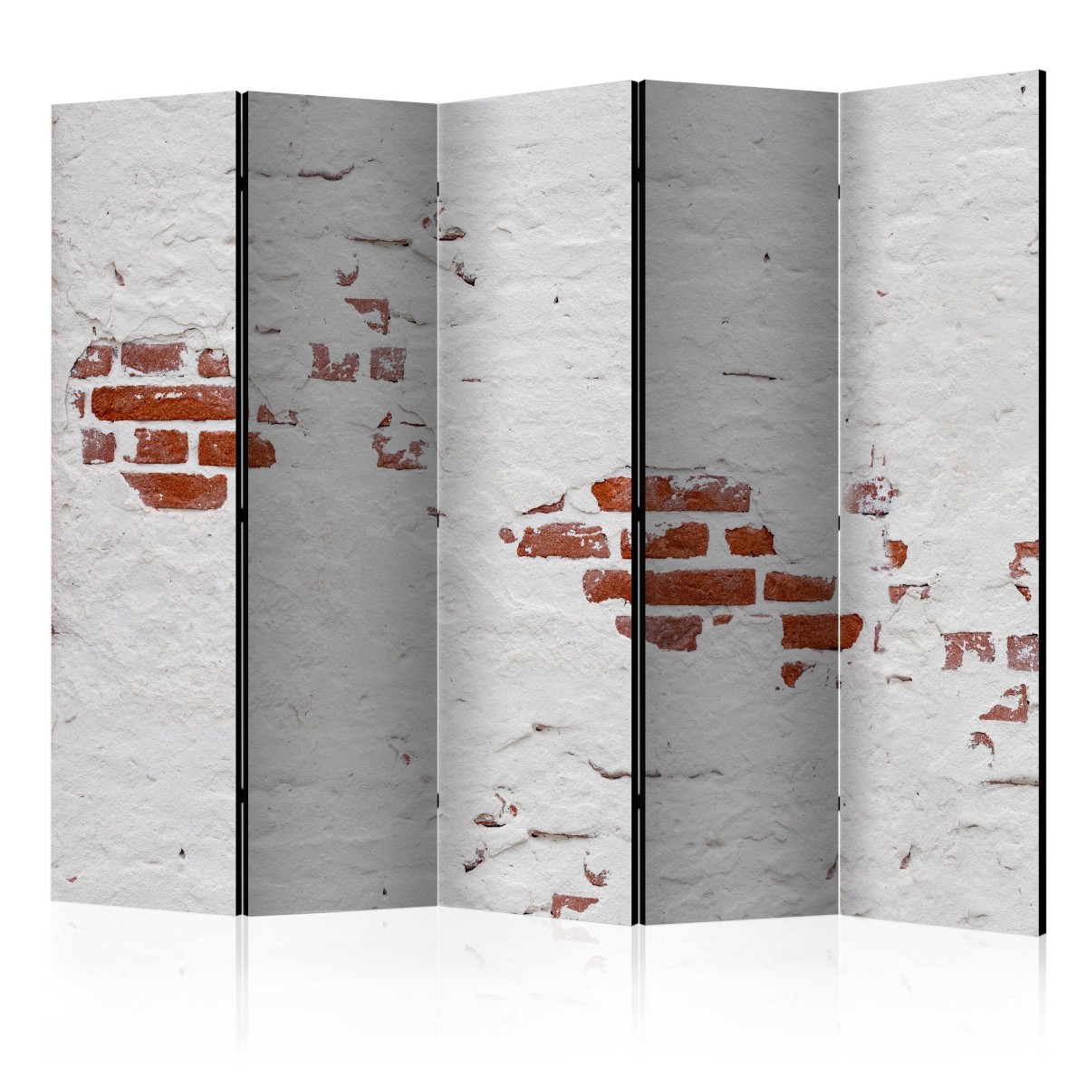 Paravent 5 volets Stony Secret 172x225 cm en bois gris et toile intissée