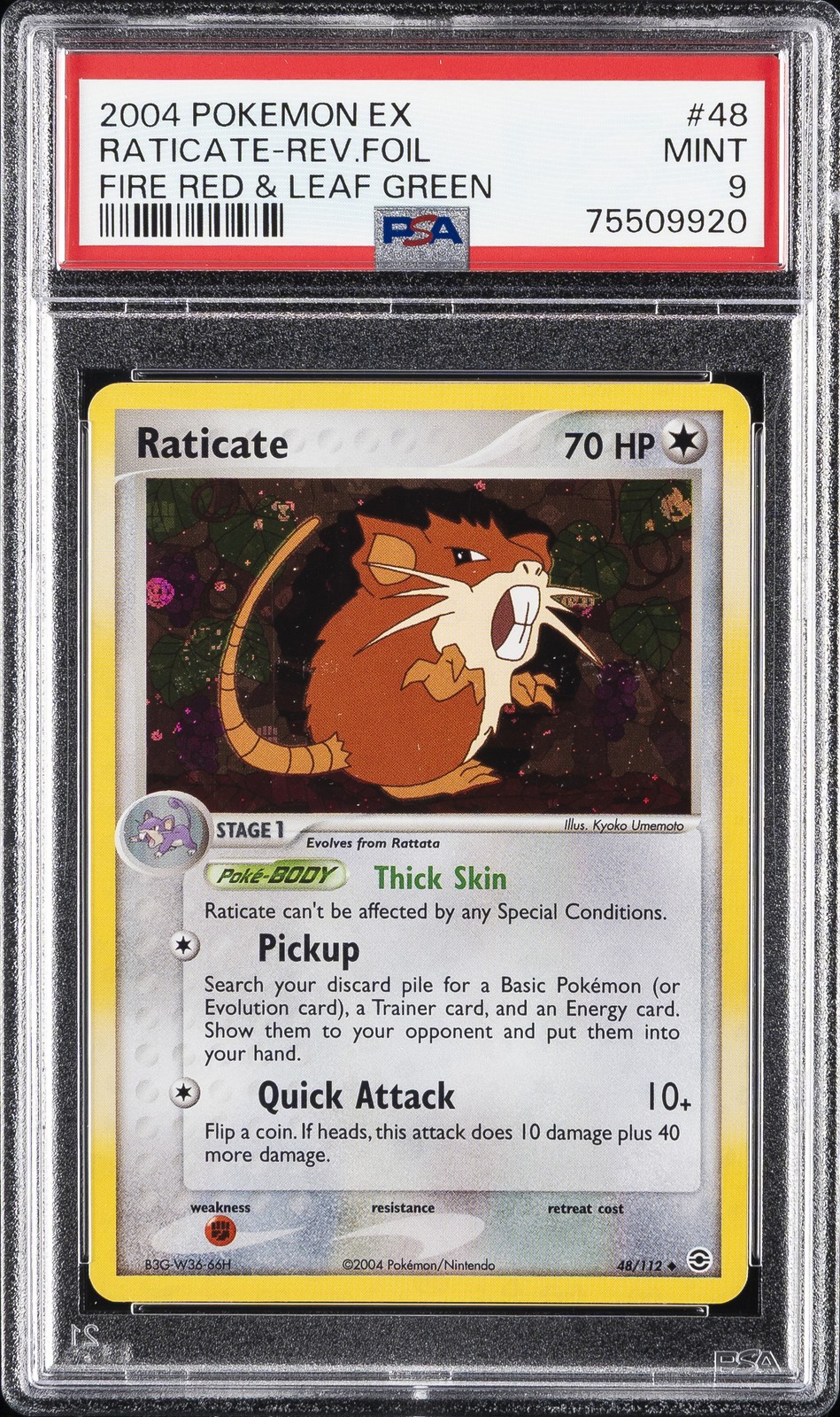 2004 POKEMON EX FIRE RED & LEAF GREEN #48 RATICATE-REVERSE FOIL PSA 9