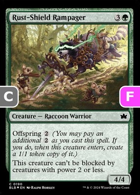 MTG Rust-Shield Rampager Bloomburrow Common Creature Raccoon Warrior *Foil* NM