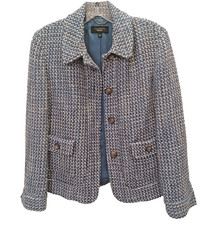 Talbots Women s 4 Blue White Gray Tweed Lined Blazer Jacket Hip Pockets