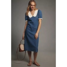 Anthropologie Porridge Collared Slim Midi Dress Short-Sleeve Blue Size S NWOT