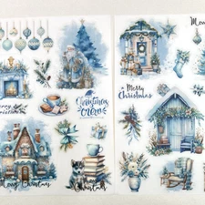 Blue Christmas Transfers  Junk Journal Collage Scrapbooking