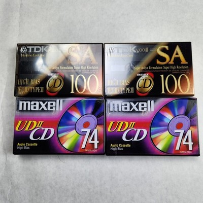 Lot of 4 Blank Cassette Tapes TDK SA 100 & Maxell UDII-CD 74 High Bias Type 2
