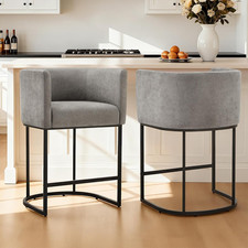 Set of 2 Modern 24" Grey Counter Height Bar Stools with Backrest and Arms