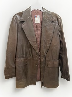 Chaqueta de cuero vintage para hombre 44R Sakowitz piel de cordero marrón hecha en Francia