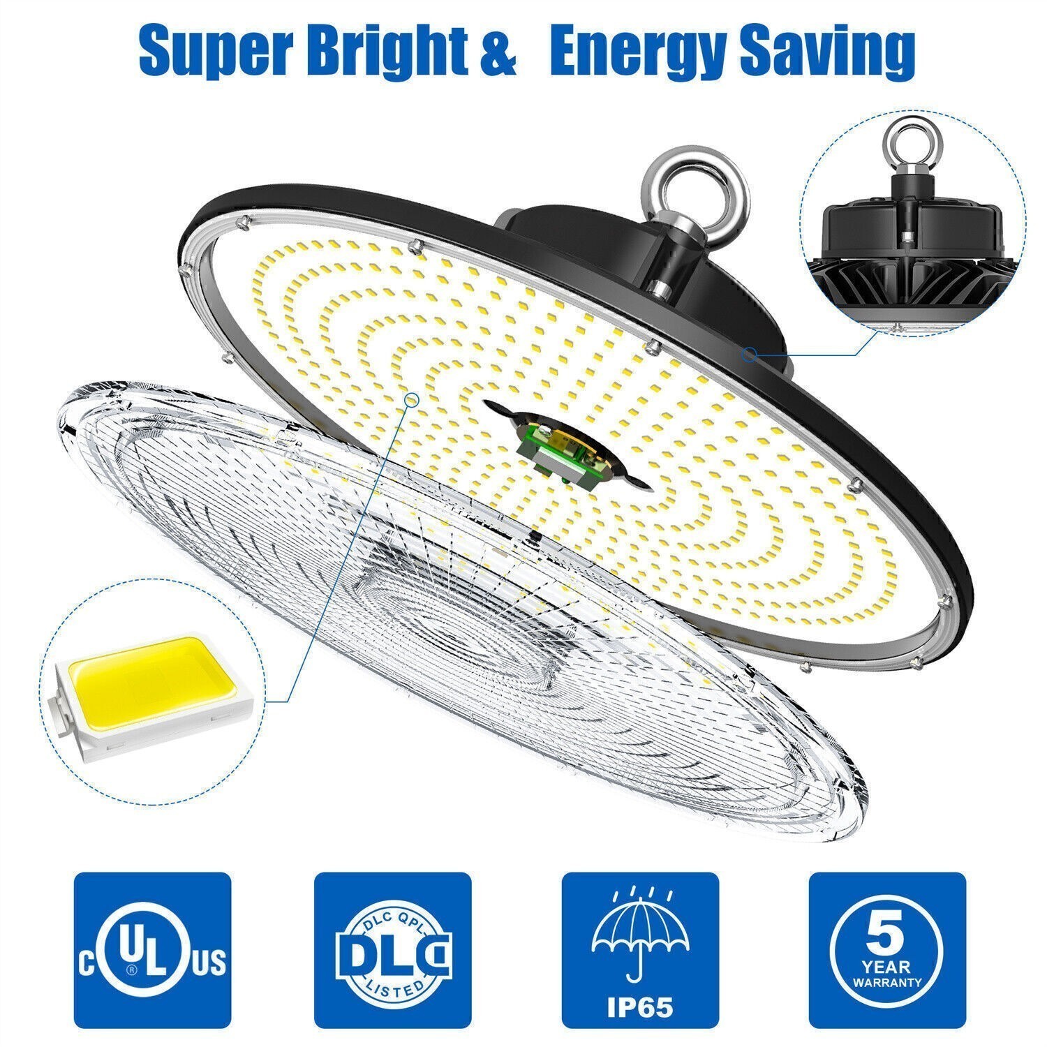5PACK 150W LED UFO High Bay Light Dimmable Commercial Warehouse Shop Barn Lamp