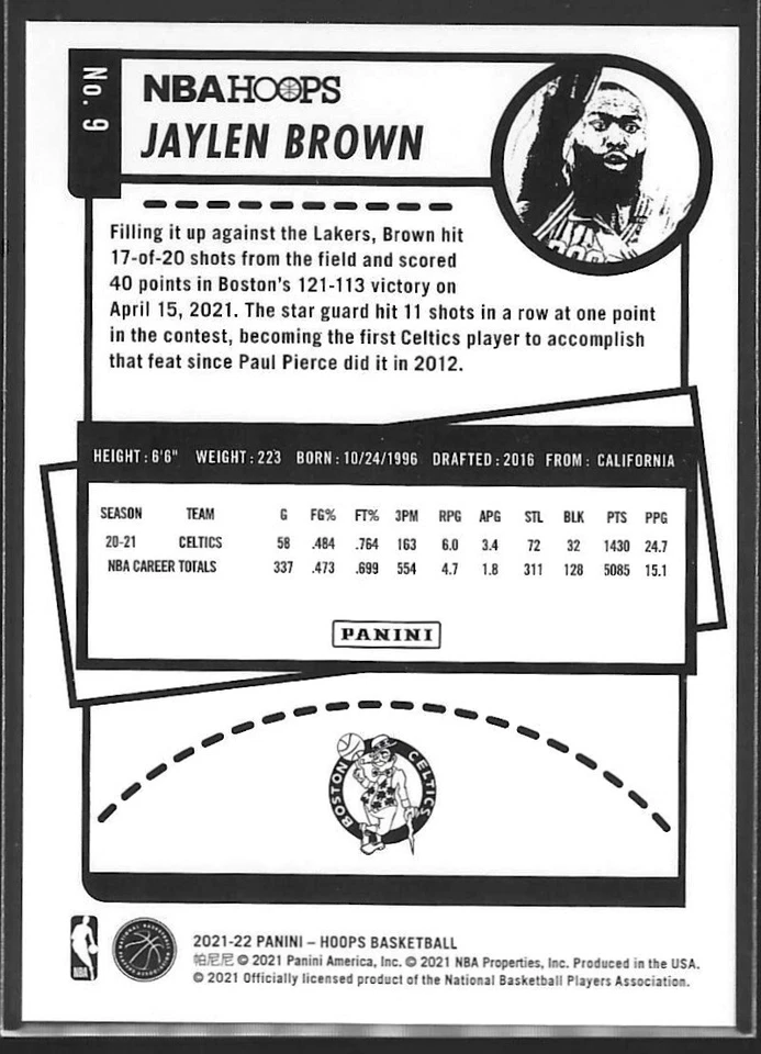 2021 NBA Hoops Jaylen Brown #9 Silver /199 - Image 2 of 2