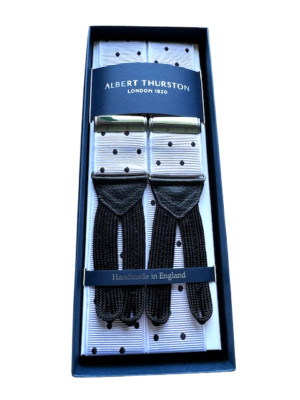 Albert Thurston White/Black  Polka Dot with Black Goat Tab braid Ends