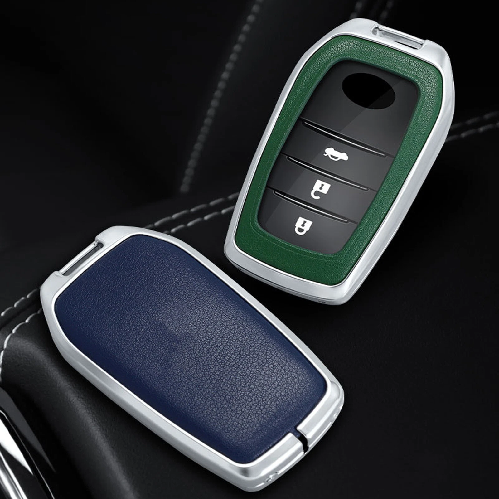 For Toyota Sienna Venza Yaris Corolla Metal Leather Car Key Fob Cover Case NEW