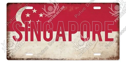 Singapore Flag Decorative License Metal Plate Vintage Travel Sign Wall Plaque