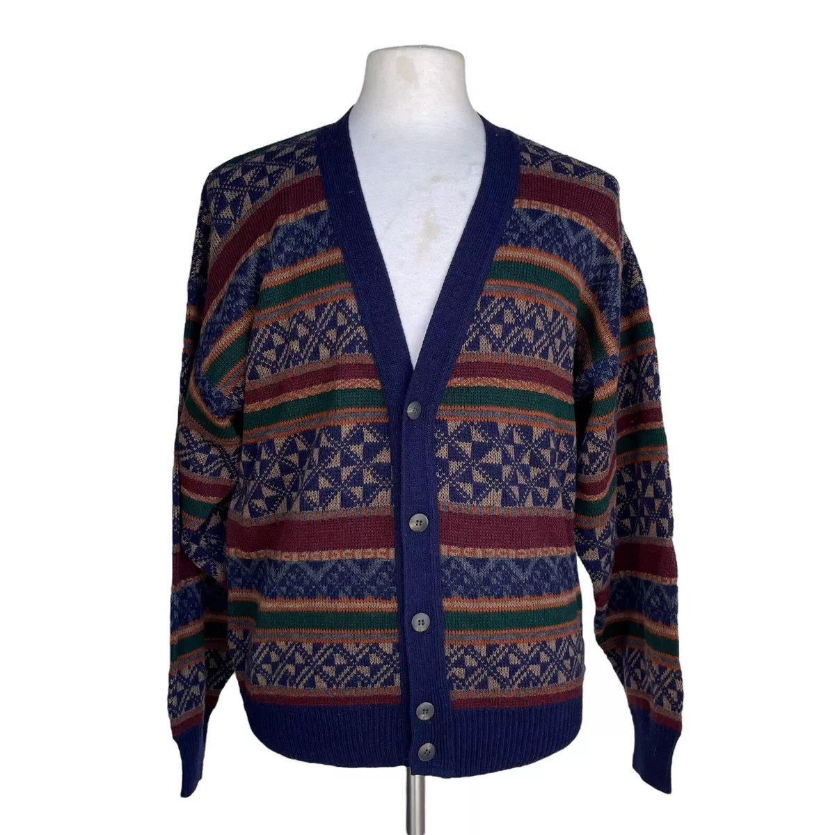 THE ITALIAN SWEATER Co Men's M Blue Wool Acrylic Blend Aztec Cardigan Italy