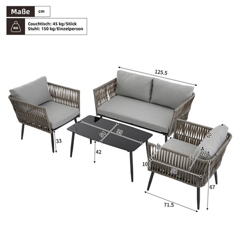 4-Sitzer Gartenmöbel Set Outdoor Sofa Loungemöbel Sitzgruppe mit Tisch Stuhlset - Bild 4 von 14