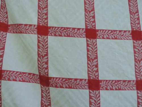 LOVELY VINTAGE TURKEY RED TABLECLOTH~POLKA DOTS & LEAVES~49 x 62 - Picture 2 of 6