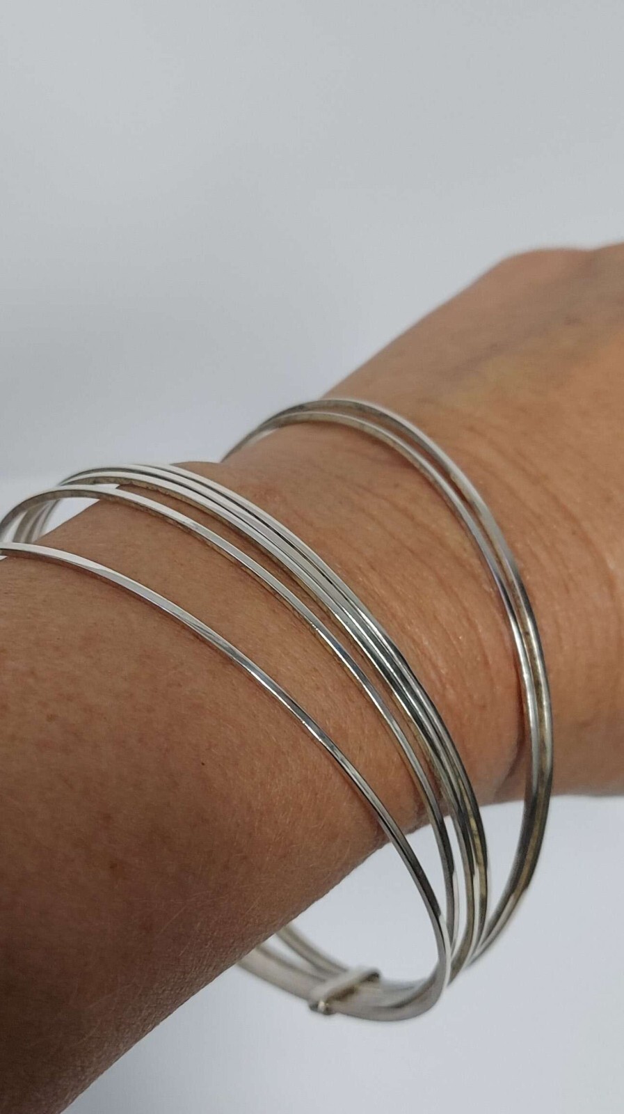 Solid Sterling Silver 925 Stacked Bangle Bracelet… - image 4