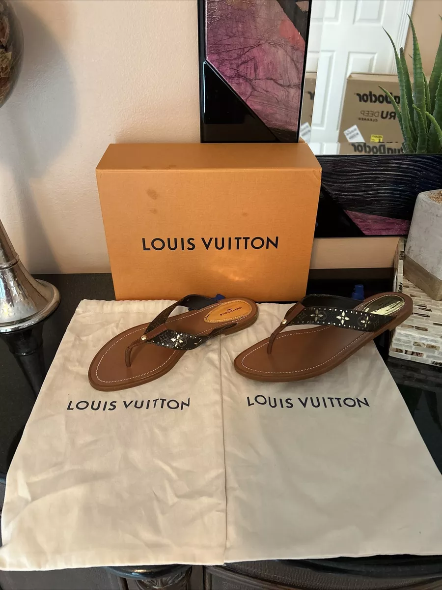 Louis Vuitton Monogram Sunny Thong Flat Sandals EU40 US 9-9.5 Brown Gold