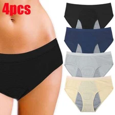4pcs Womens Girl Period Panties Leak-Proof Cotton Briefs Menstrual Underwear