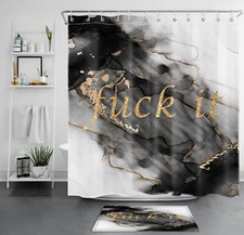 Funny Quotes Black and Gold Marble Shower Curtain Bathroom Accessories Set