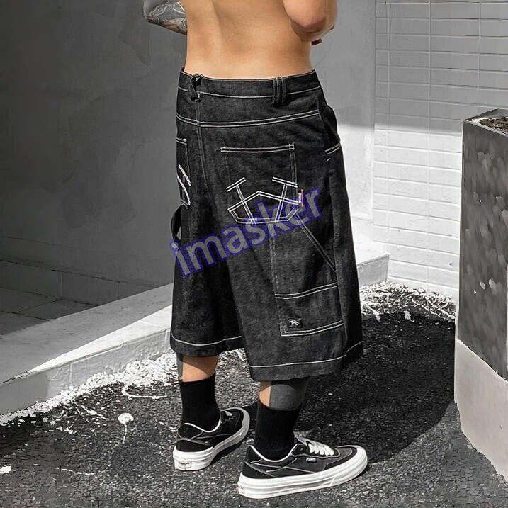 Mens Loose Denim Shorts Gang Chicano Hip-Hop Pants Baggy Relaxed
