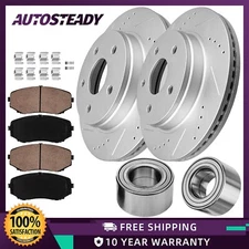 Front Drilled Disc Brake Rotors & Ceramic Pads + Wheel Hub Beairng for Ford Edge
