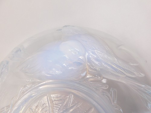 FRENCH ART DECO EZAN OPALESCENT 9 3/4", 25cm GLASS BOWL DEPICTING NESTING BIRDS - Picture 4 of 6