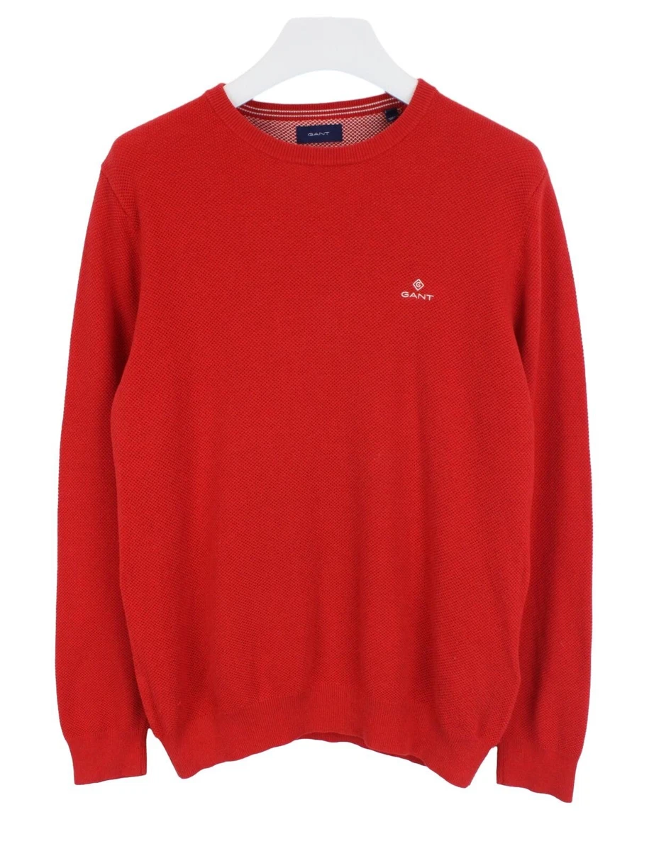Pull GANT Pour Homme Taille M - Coton Pima Rouge Avec Contrastes - Neuf Mais Avec De Légers Défauts (sans étiquette)