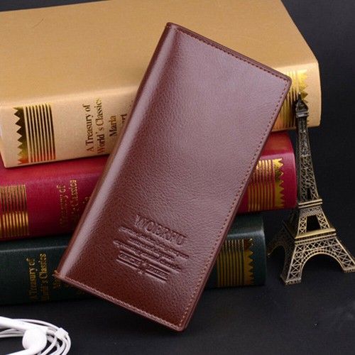 Men's Vintage Look Leather Long Bifold Wallet Credit Card Holder Checkbook Purse - Picture 3 of 21