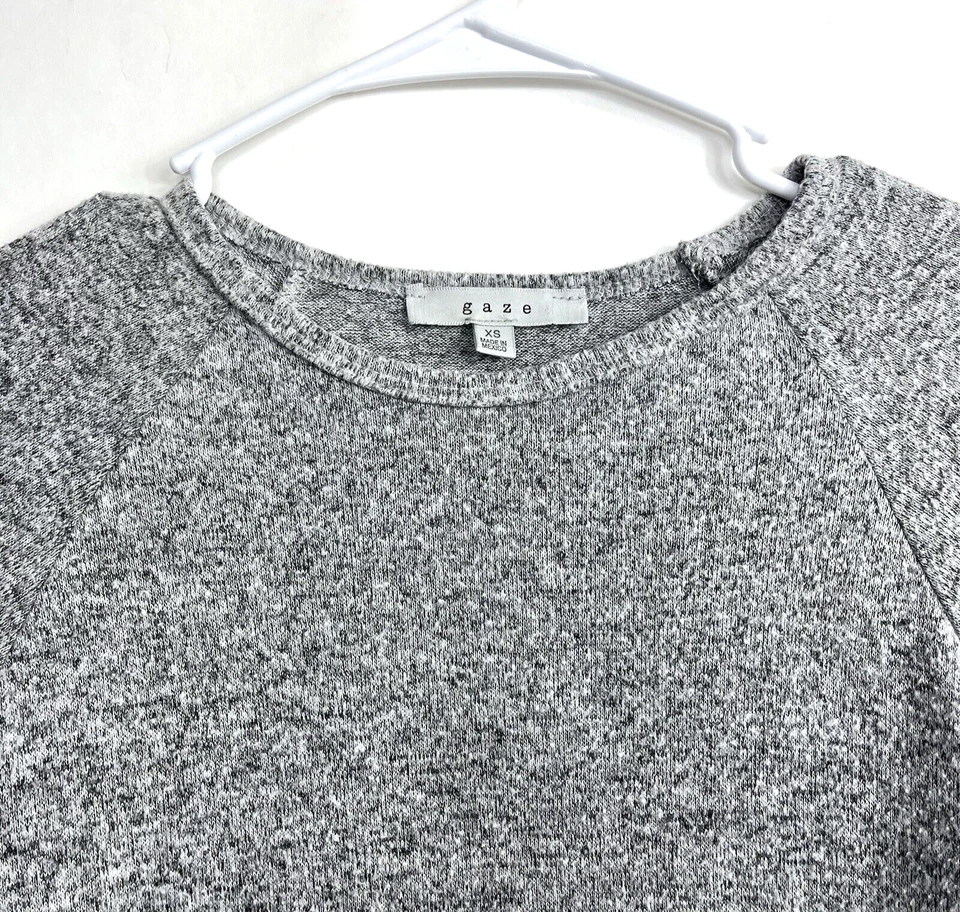 Blusa para mujer Gaze gris claro liso mezclado cuello redondo manga larga talla pequeña Foto 3 de 4