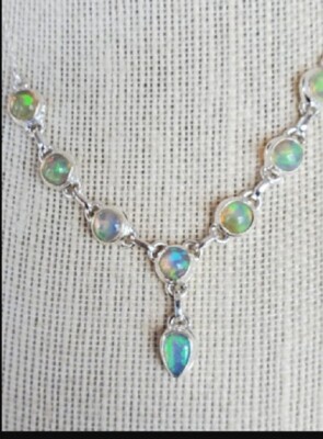 Handmade 925 Sterling Silver Genuine Ethiopian Fire Opal Necklace Gift Jewelry